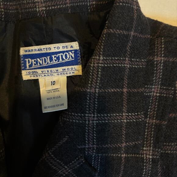 Pendleton USA Made 100% Virgin Wool Pink Gray Plaid Skirt Blazer Suit/Size 10 - Picture 7 of 8